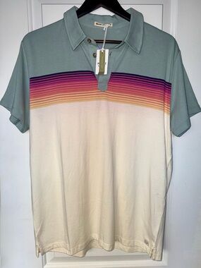 Marine Layer NWT Engineered Stripe Polo in Grey Mist/Antique White Multi-Stripes